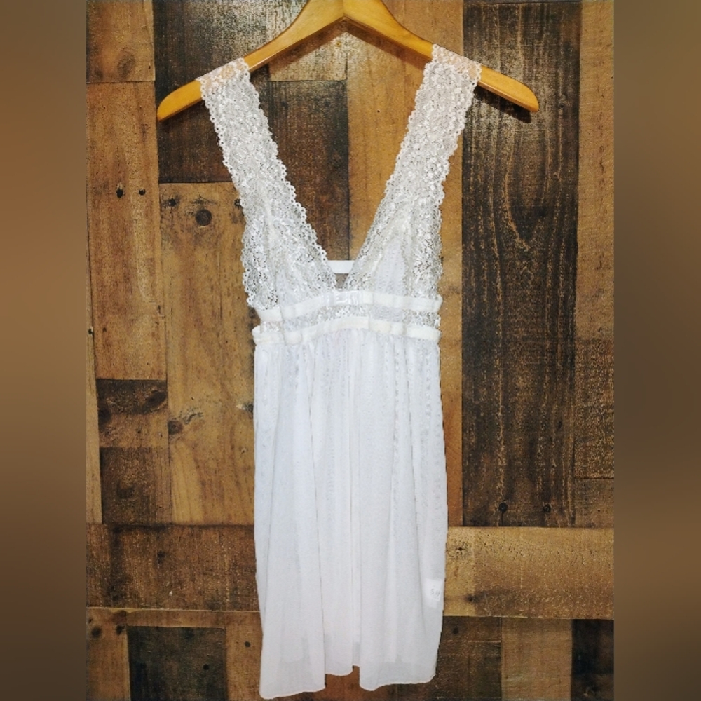 Shein White Lace Sheer Chemise One Size - Picture 2 of 5